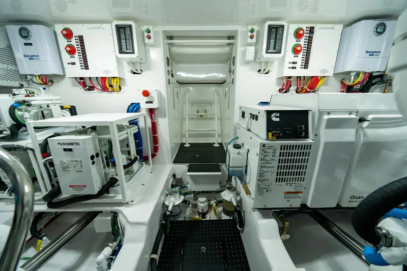 Pamela Yacht Photos Pics Engine room of 2024 Viking 48 Sport Tower, showcasing advanced equipment and systems.