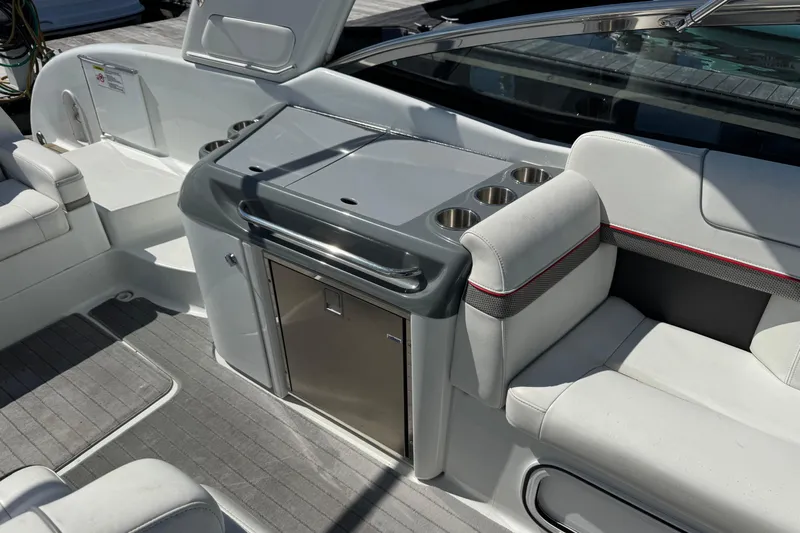  Yacht Photos Pics 2014 Formula 350 Sun Sport boat interior with sleek seating and modern amenities.