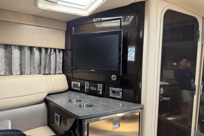  Yacht Photos Pics Interior of 2014 Formula 350 Sun Sport with TV, seating, and modern amenities.