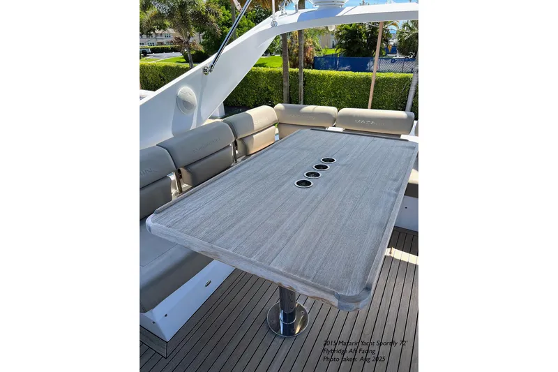  Yacht Photos Pics Luxurious seating area on 2015 Mazarin 72 Sport Fly yacht with elegant table design.