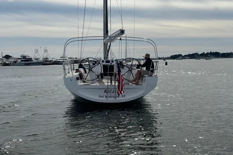 Katara Yacht Photos Pics 2023 X-Yachts X4³ MkII sailboat on calm water, Port Washington, NY.