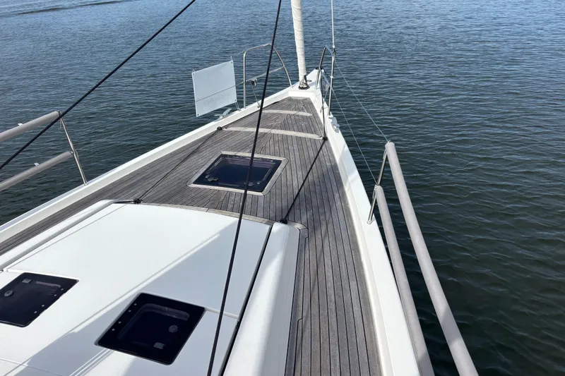 Katara Yacht Photos Pics 2023 X-Yachts X4³ MkII sailboat deck on calm water.