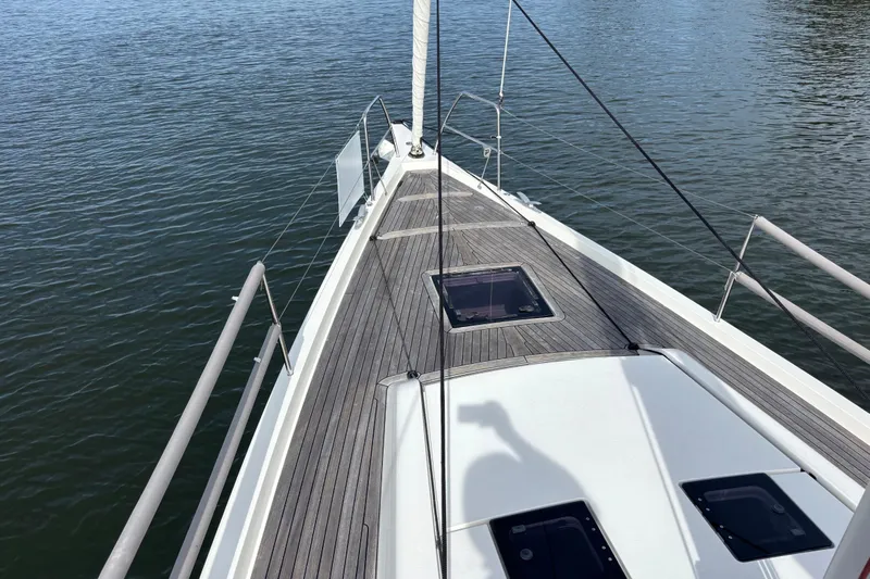 Katara Yacht Photos Pics Deck view of 2023 X-Yachts X4³ MkII sailboat on calm water.