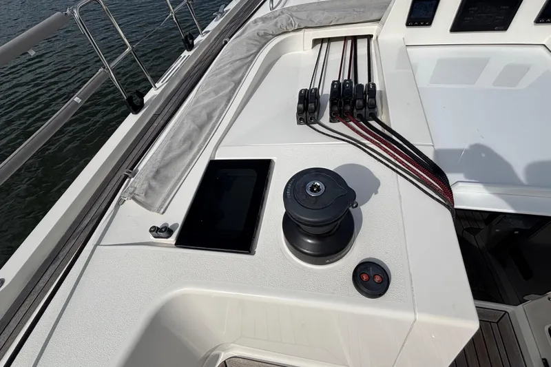 Katara Yacht Photos Pics 2023 X-Yachts X4³ MkII yacht deck with winch and control panel.