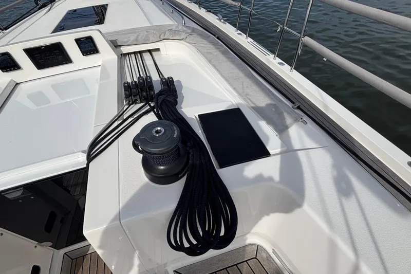 Katara Yacht Photos Pics 2023 X-Yachts X4³ MkII yacht deck with winch and control panels.