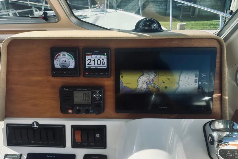 2021 Back Cove 37 Yacht Photos Pics Back Cove 37 yacht dashboard with navigation and control displays, 2021 model.