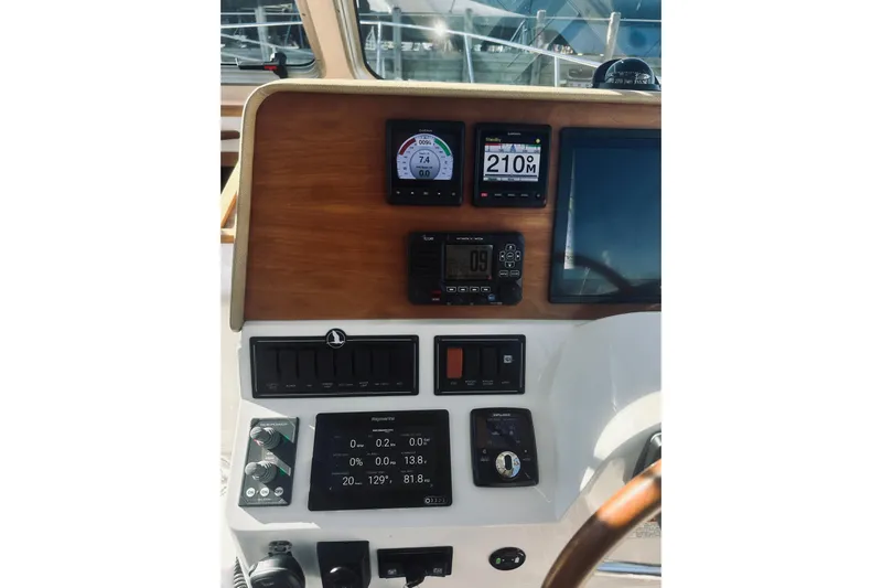 2021 Back Cove 37 Yacht Photos Pics Helm of 2021 Back Cove 37 boat with navigation instruments and controls.