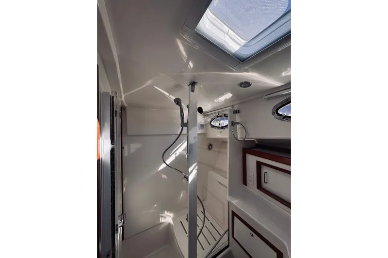 2021 Back Cove 37 Yacht Photos Pics 2021 Back Cove 37 yacht bathroom with modern shower and sleek design.