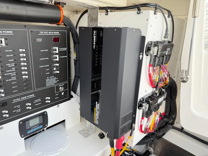 Storm Gray Yacht Photos Pics Electrical panel and components inside a 2025 Regulator 35 boat.