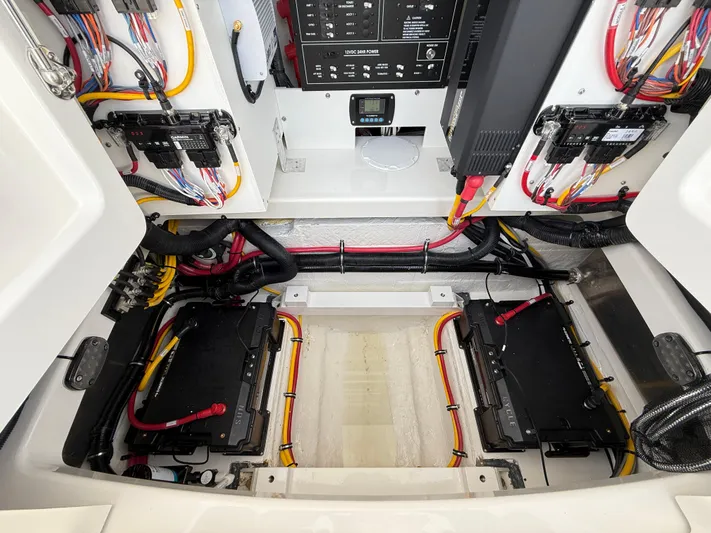 Storm Gray Yacht Photos Pics Electrical system of 2025 Regulator 35 boat, showcasing wiring and components.
