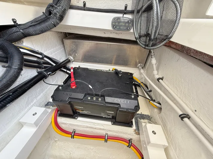 Storm Gray Yacht Photos Pics Battery compartment of 2025 Regulator 35 boat with wiring and cables.