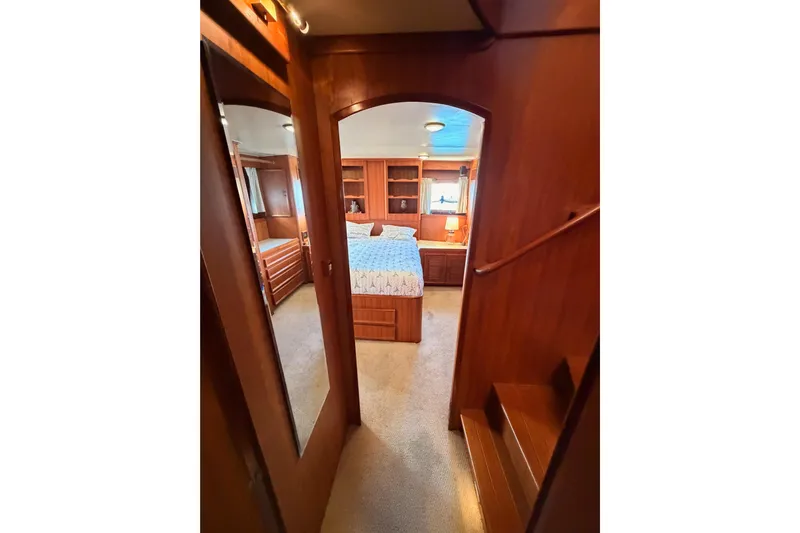 All The Way Yacht Photos Pics Luxurious bedroom interior of 1984 Hartman-Palmer 60 Flush Deck Motor Yacht.