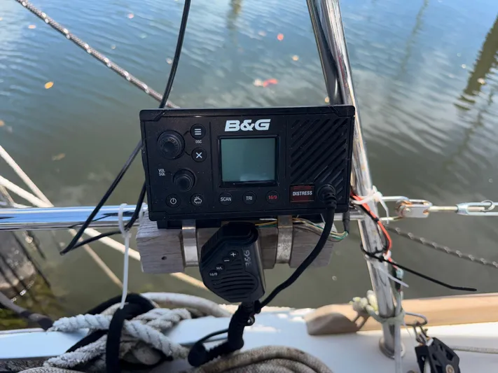 Wildflower III Yacht Photos Pics B&G marine radio on 2016 Beneteau Oceanis 45 sailboat, docked by water.