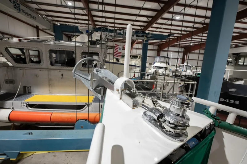 Harborviewbayview Yacht Photos Pics 1993 Custom Steel Trawler in a boatyard for maintenance.