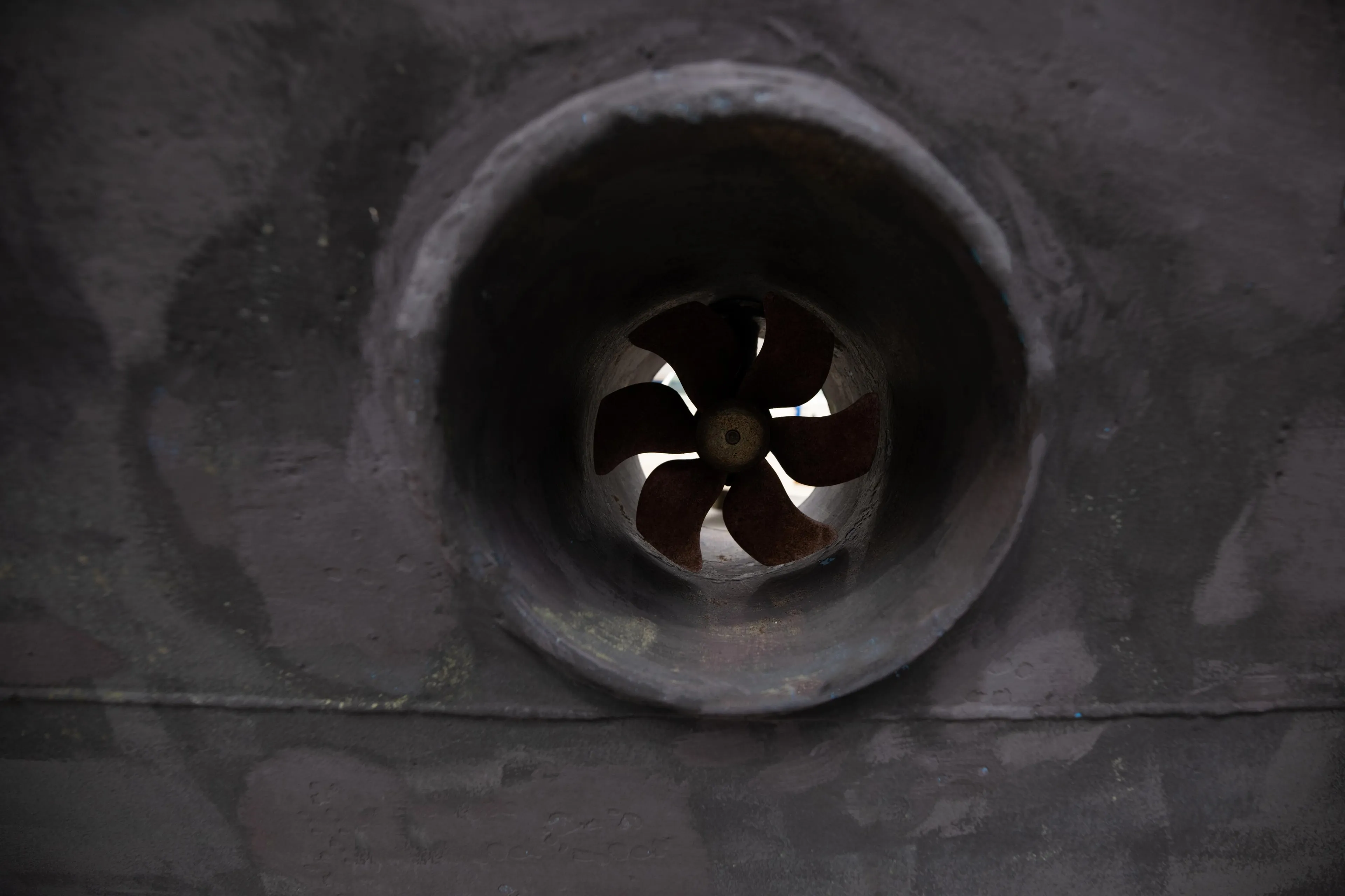Propeller of a 1993 Custom Steel Trawler.