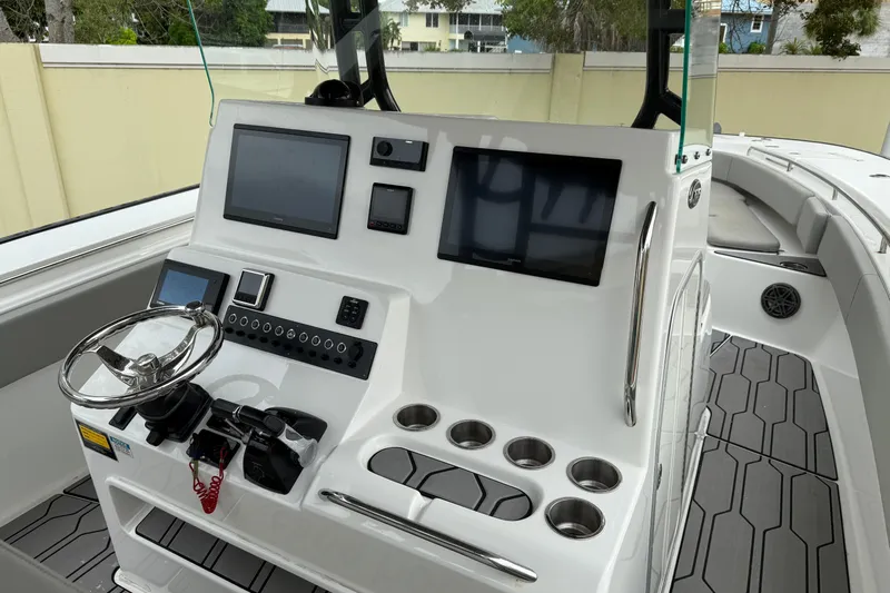 Thirty Percent Yacht Photos Pics 2021 Cape Horn 36 XS boat dashboard with modern controls and displays.