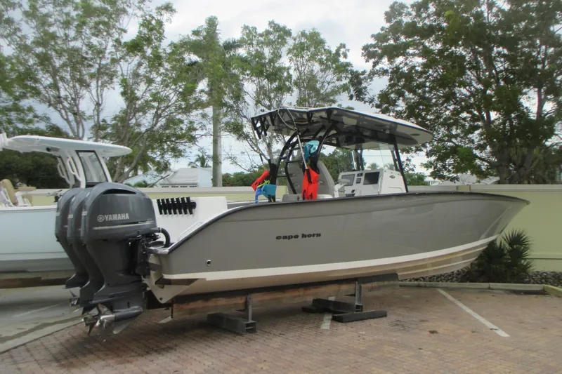 Thirty Percent Yacht Photos Pics 2021 Cape Horn 36 XS boat with Yamaha engines on display outdoors.