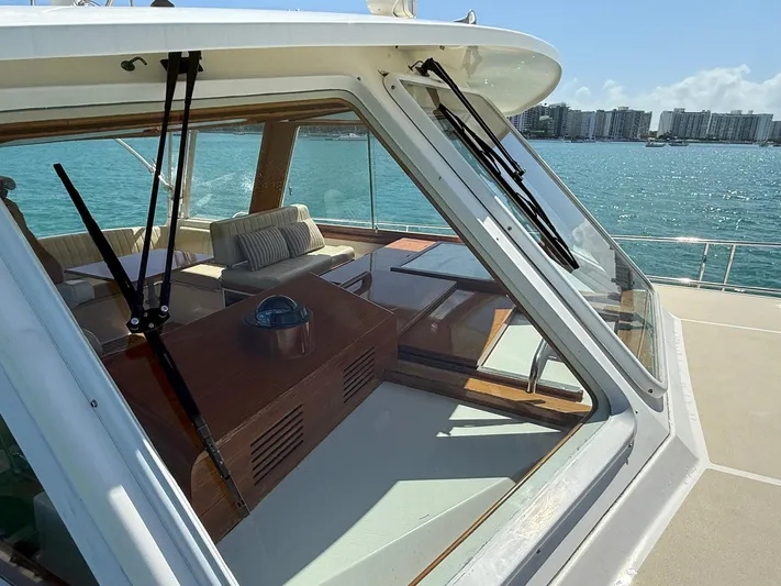 Fiji Yacht Photos Pics 1999 Grand Banks 49 Eastbay HX yacht interior with ocean view and city skyline.