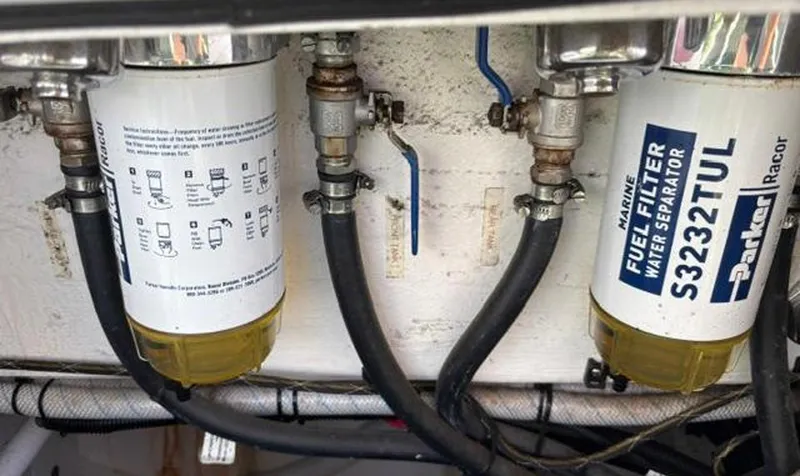 Big Sexy Yacht Photos Pics Marine fuel filters and water separators in a 2020 Prowler 42 engine compartment.