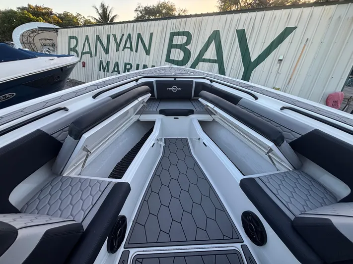  Yacht Photos Pics 2022 Fountain 38 SC boat interior at Banyan Bay Marina.