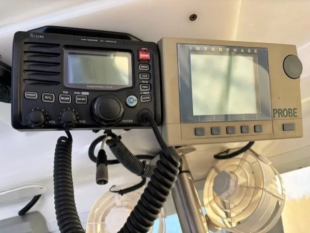 Morning Star V Yacht Photos Pics VHF radio and navigation equipment on a 1997 Albin 31 Tournament boat.