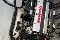 Yanmar engine in 2018 Leopard 45 yacht, showcasing detailed mechanical components.