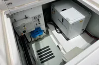 Electrical and mechanical equipment in a 2018 Leopard 45 yacht compartment.