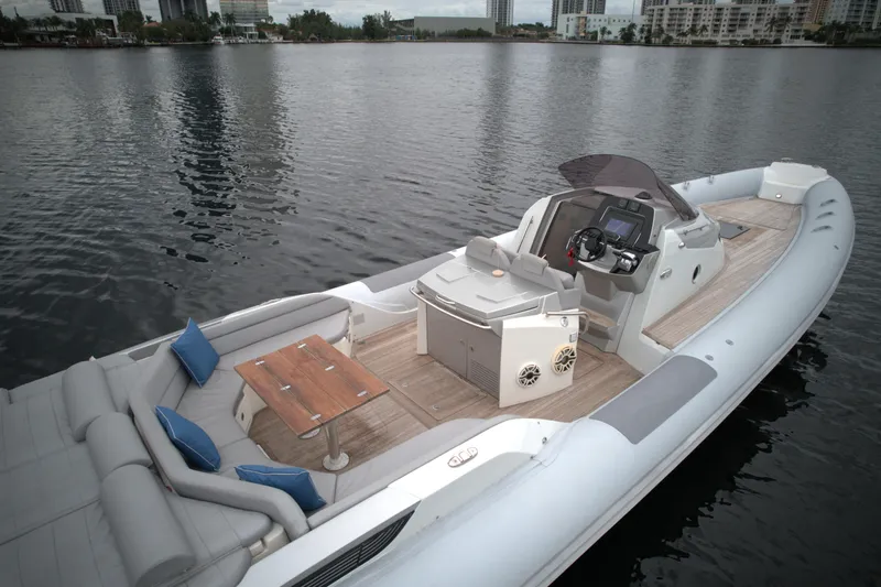  Yacht Photos Pics 2014 SACS Strider 13 luxury inflatable boat with spacious seating and modern helm.