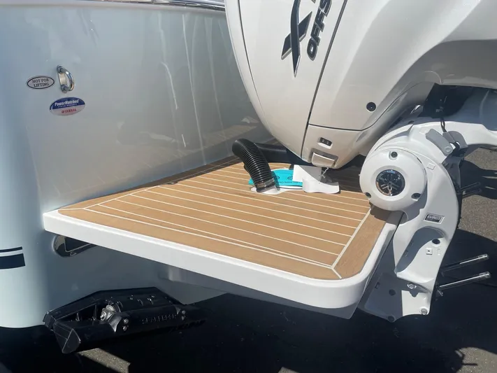  Yacht Photos Pics Regulator 31 boat 2025 with outboard motor and platform.