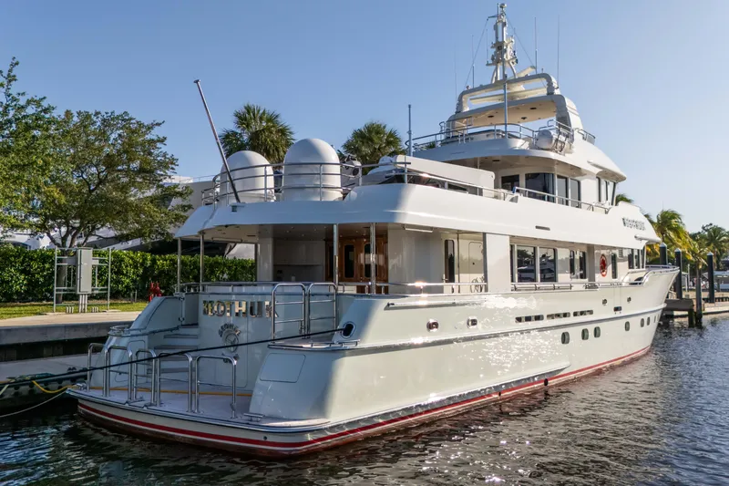Beothuk Yacht Photos Pics Luxurious 2008 Kuipers Woudsend Doggersbank Offshore yacht docked in a sunny marina.