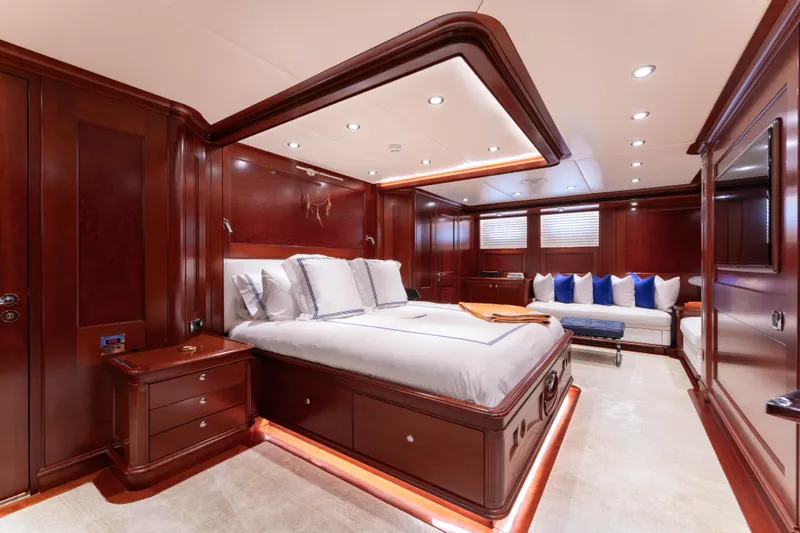 Beothuk Yacht Photos Pics Luxurious cabin interior of 2008 Kuipers Woudsend Doggersbank Offshore yacht with elegant wood finish.