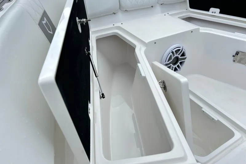  Yacht Photos Pics 2026 Sea Fox 328 Commander boat storage compartments and speaker detail.