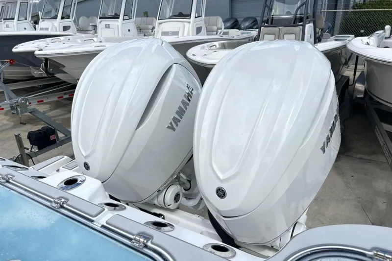  Yacht Photos Pics Twin Yamaha outboard engines on a 2026 Sea Fox 328 Commander boat.
