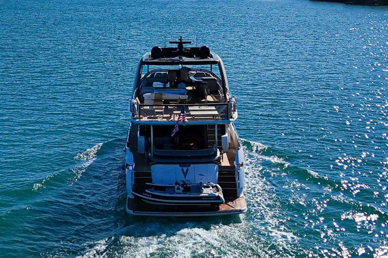  Yacht Photos Pics Luxury 2022 Princess Y85 yacht cruising on open water.