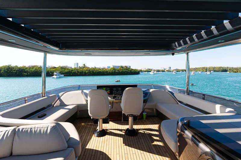  Yacht Photos Pics Luxurious 2022 Princess Y85 yacht interior with scenic water view.