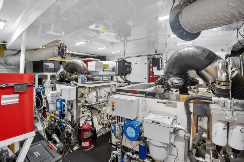  Yacht Photos Pics Engine room of 2022 Princess Y85 yacht, featuring advanced machinery and equipment.