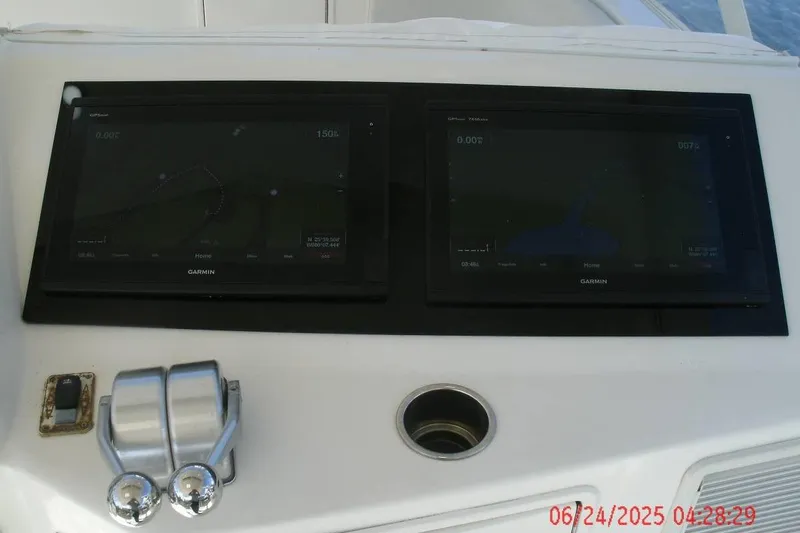 Yacht Photos Pics Control panel of a 1998 Ocean Yachts 48 Super Sport with Garmin displays.