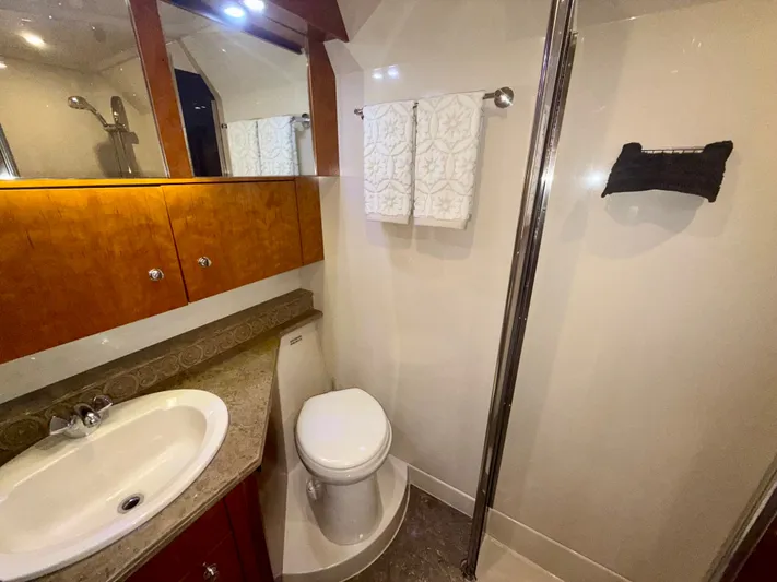  Yacht Photos Pics Luxurious bathroom in 2009 Cruisers Yachts 420 Coupe with modern fixtures and elegant design.