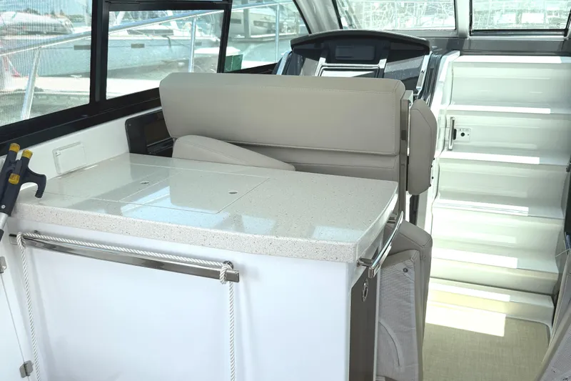  Yacht Photos Pics Interior of a 2016 Monterey 360 Sport Coupe, featuring sleek seating and modern design.