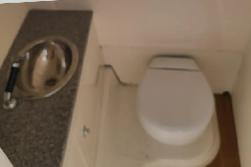  Yacht Photos Pics 2024 Robalo R317 Dual Console boat bathroom with sink and toilet.