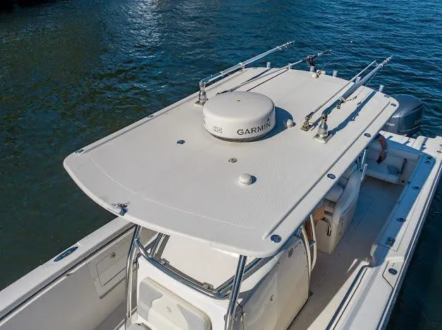  Yacht Photos Pics 2010 Edgewater 318CC boat with Garmin equipment on calm water.