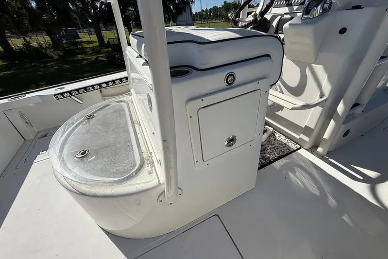 Yacht Photos Pics 2015 Calcutta 263 boat interior with seating and storage compartments.