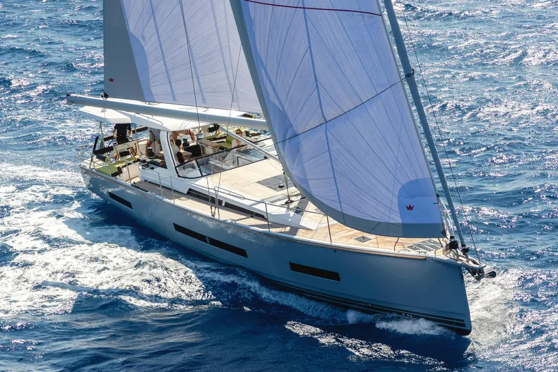  Yacht Photos Pics Sailing yacht Hanse 590, 2026 model, cruising on open sea with full sails.