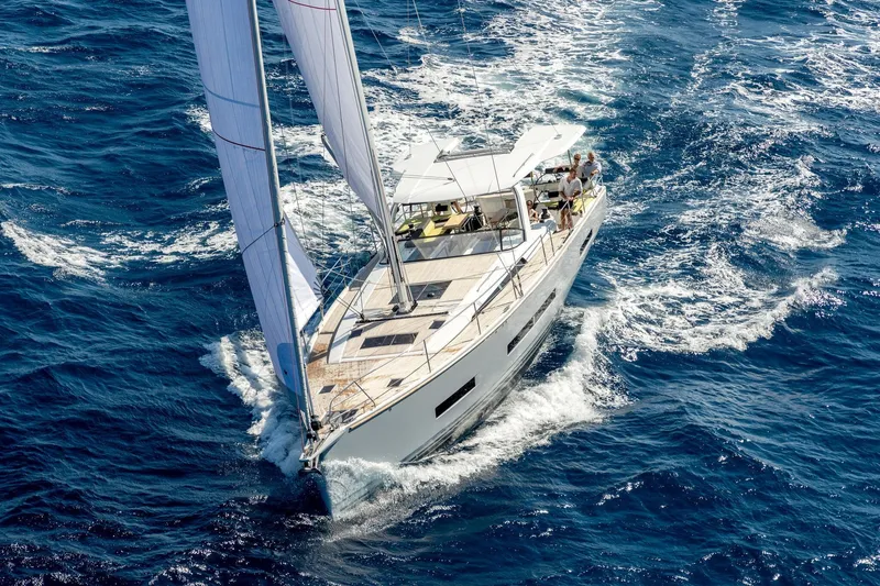  Yacht Photos Pics Sailing yacht Hanse 590, 2026 model, cruising on open blue sea.