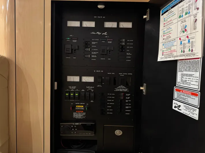  Yacht Photos Pics Electrical control panel of a 2004 Sea Ray 360 Sundancer boat.