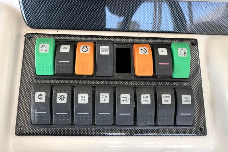 2009 Riviera 47 Yacht Photos Pics Control panel of a 2009 Riviera 47 Enclosed Flybridge Series II yacht.