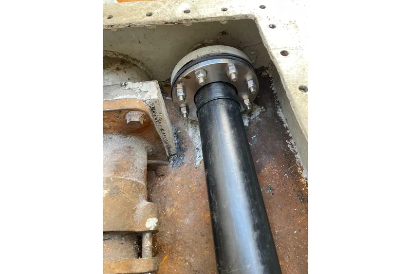  Yacht Photos Pics Close-up of a 1973 Custom 58&rsquo; Steel Marco Seiner mechanical component.