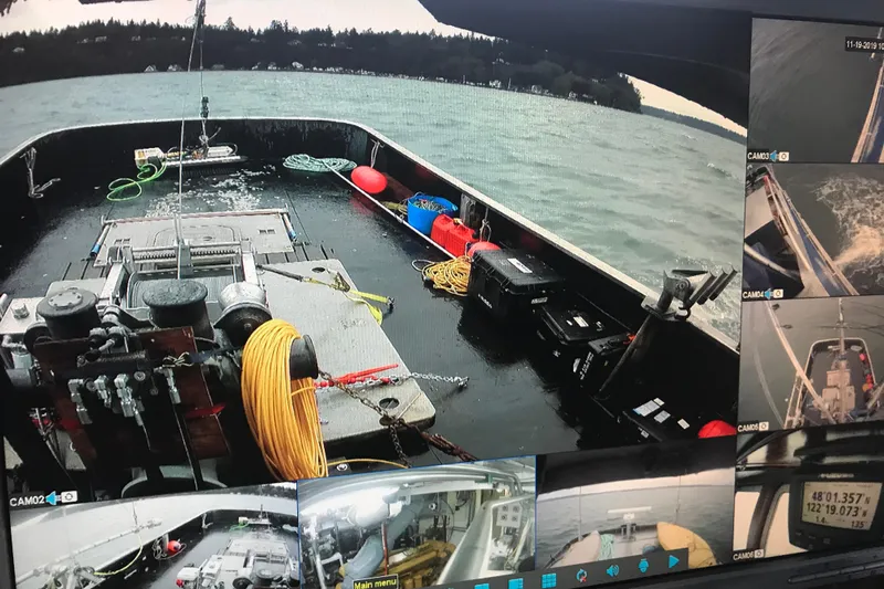  Yacht Photos Pics 1973 Custom 58&rsquo; Steel Marco Seiner on water, multiple camera views, fishing equipment visible.