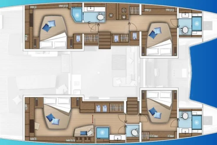 Yacht Photos Pics Floor plan of 2023 Lagoon 55 yacht, featuring spacious cabins and modern amenities.