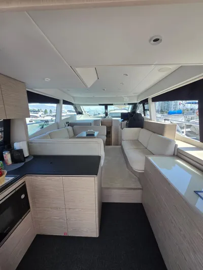Ferretti Yachts 500 Yacht Photos Pics Interior of 2022 Ferretti Yachts 500, featuring modern design and spacious seating.
